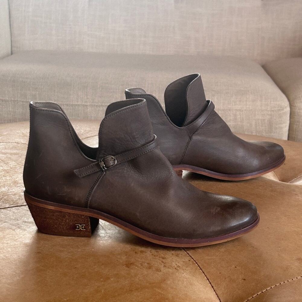 Leather Ankle‎ Booties Western Equestrian Stacked Heel Brown 6 Sam Edelman